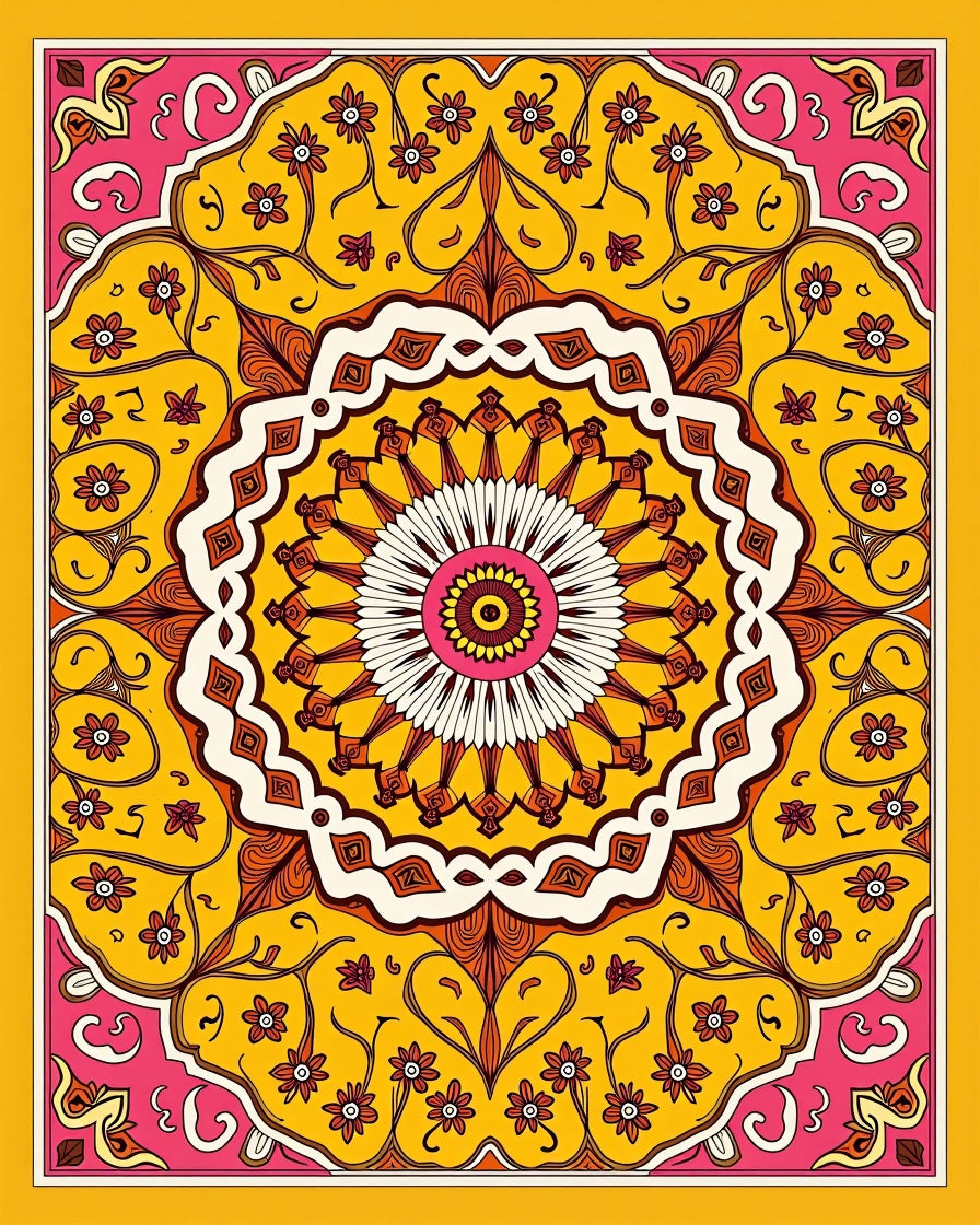 Vibrant Floral Mandala Patterned Rug