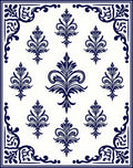 Classic Blue White Damask Floral Design Rug