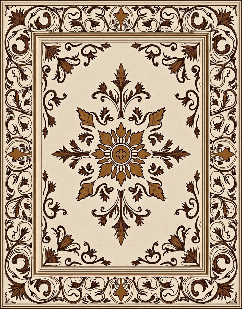 Ornamental Floral Medallion Border Rug