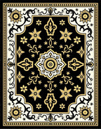 Classic Black and Gold Floral Motif Rug