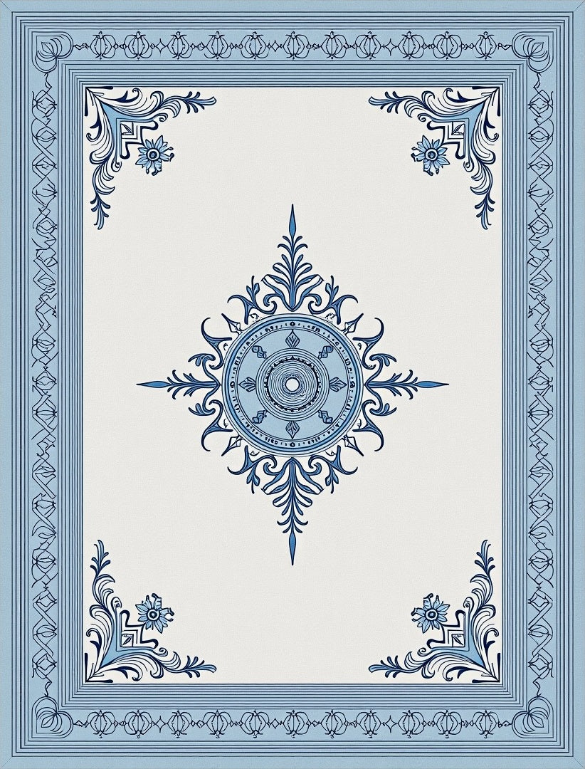 Ornate Blue Floral Medallion Rug