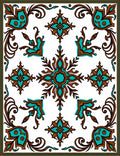 Ornate Teal Brown Floral Medallion Pattern Rug