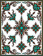 Ornate Teal Brown Floral Medallion Pattern Rug