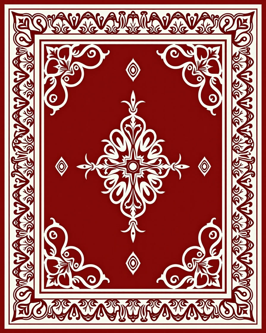 Elegant Red White Floral Border Design Rug