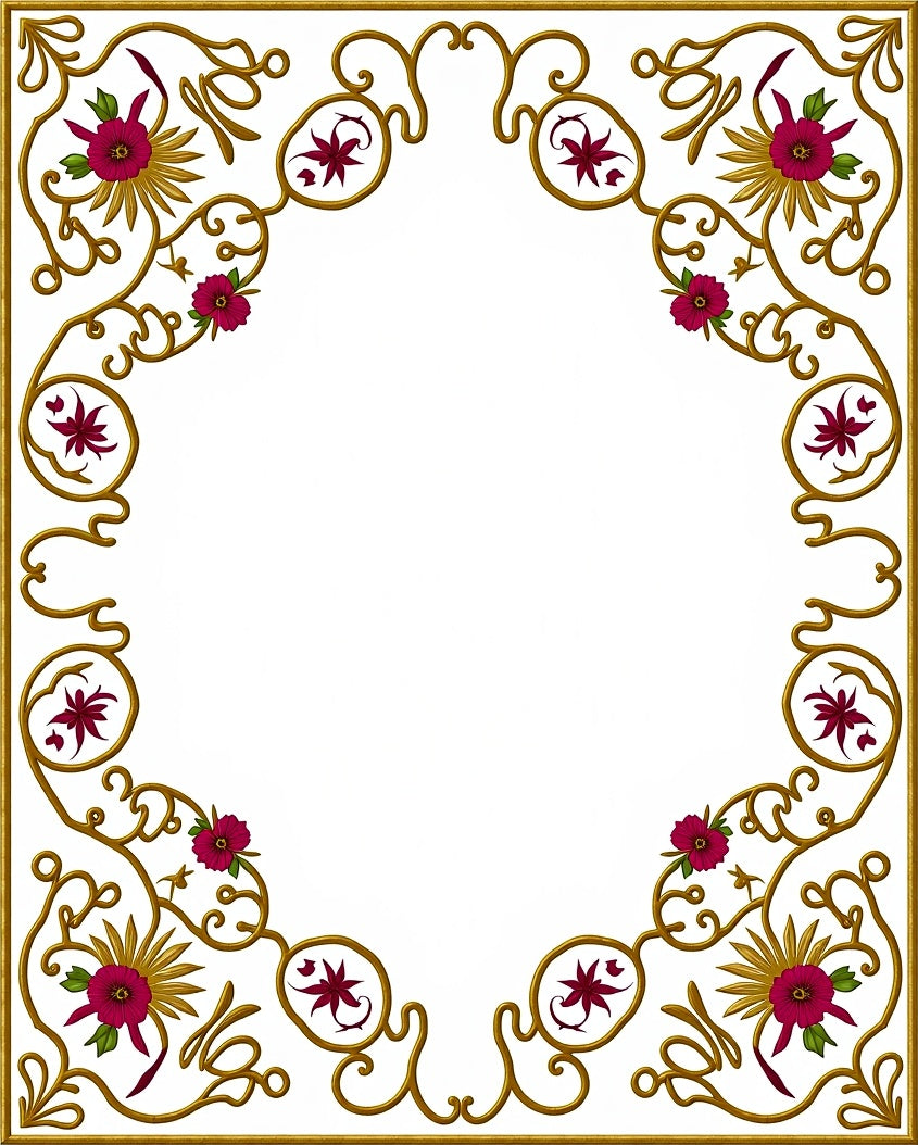 Ornate Gold Floral Border Design Rug