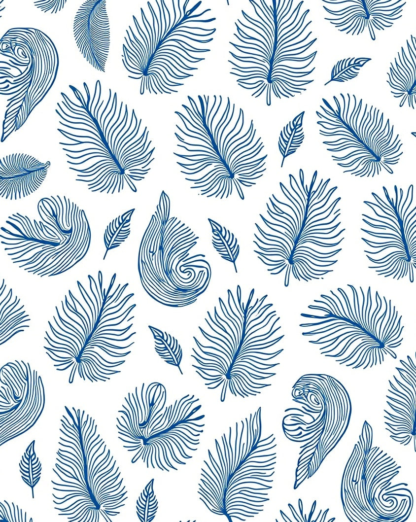 Blue Line Art Feather Pattern Rug
