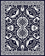 Dark Indigo White Symmetric Medallion Design Rug