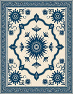 Ornate Blue Floral medallion Pattern Rug