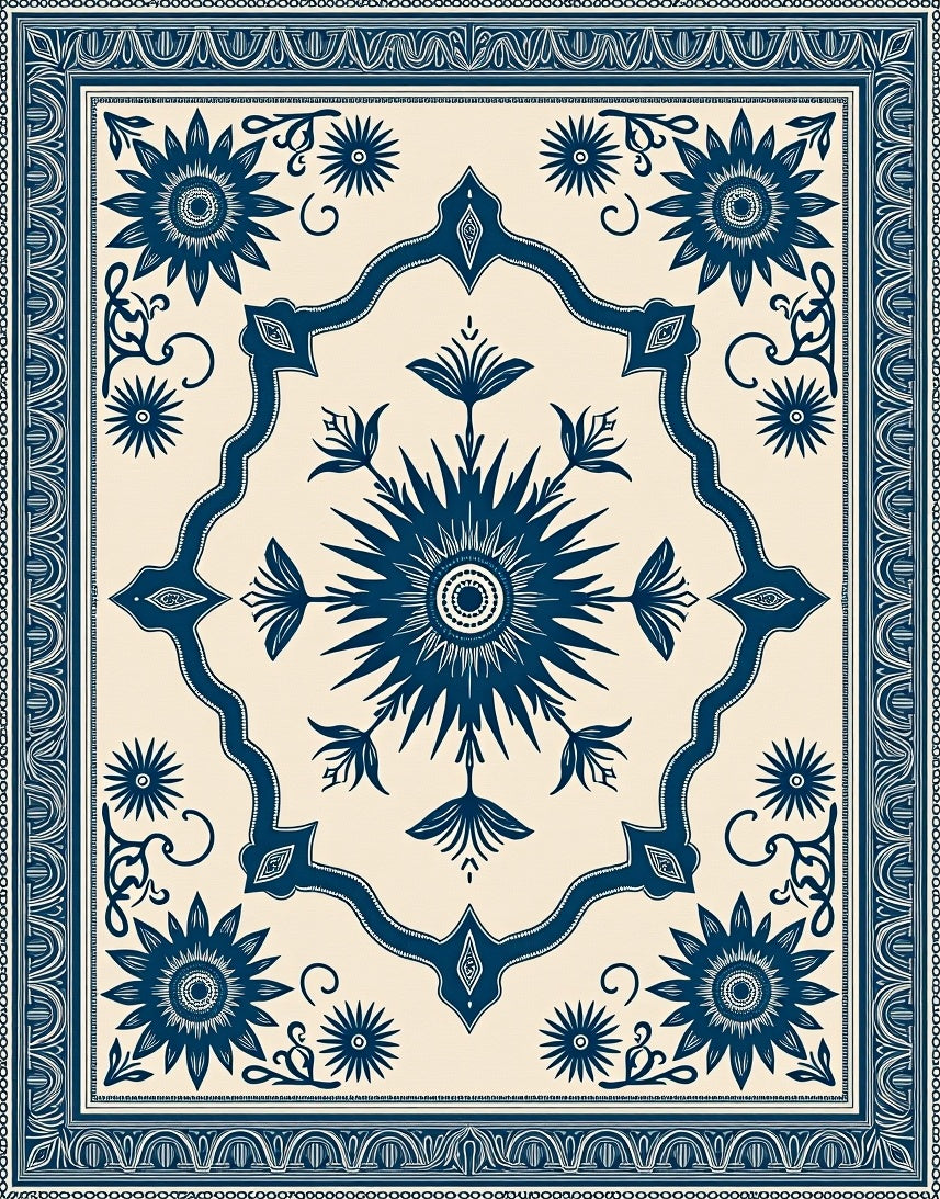 Ornate Blue Floral medallion Pattern Rug