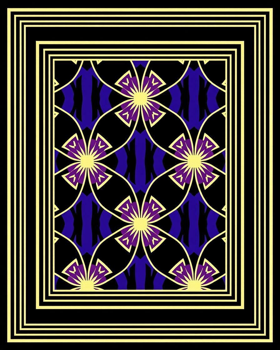Golden Geometric Floral Patterned Rug