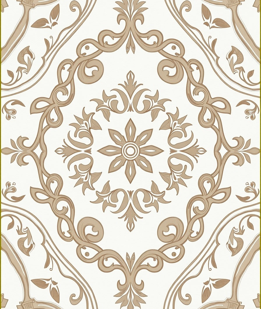 Elegant Floral Scrollwork Brown Tan Pattern Rug