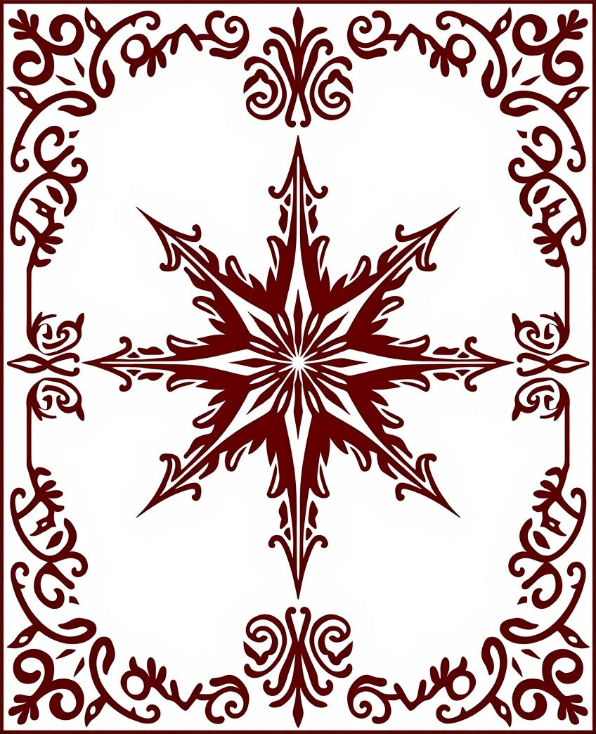 Ornate Starburst Floral Border Design Rug