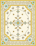 Ornate Floral Design With Yellow Border Rug