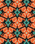 Ornate Teal Orange Floral Pattern Rug