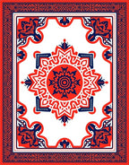 Bold Red Navy Floral Mandala Design Rug