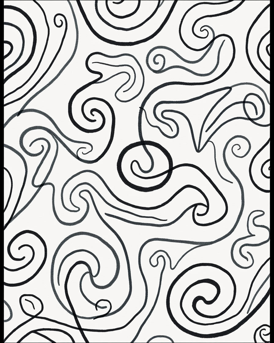 Abstract Swirls Black White Pattern Rug