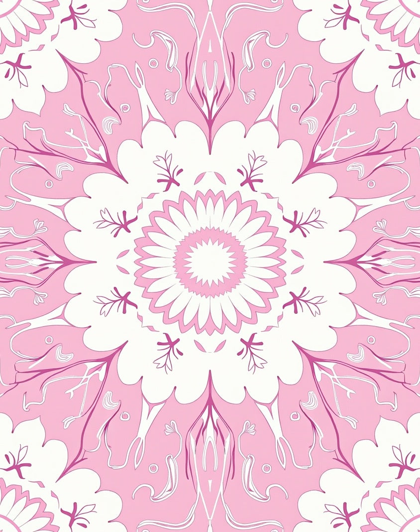 Pink Floral Mandala Inspired Pattern Rug