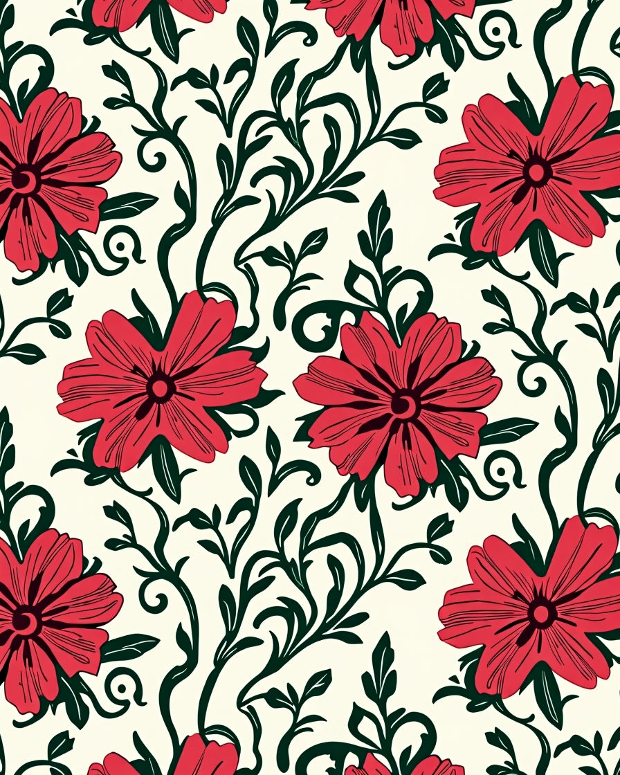 Vibrant Floral Scrollwork Pattern Rug