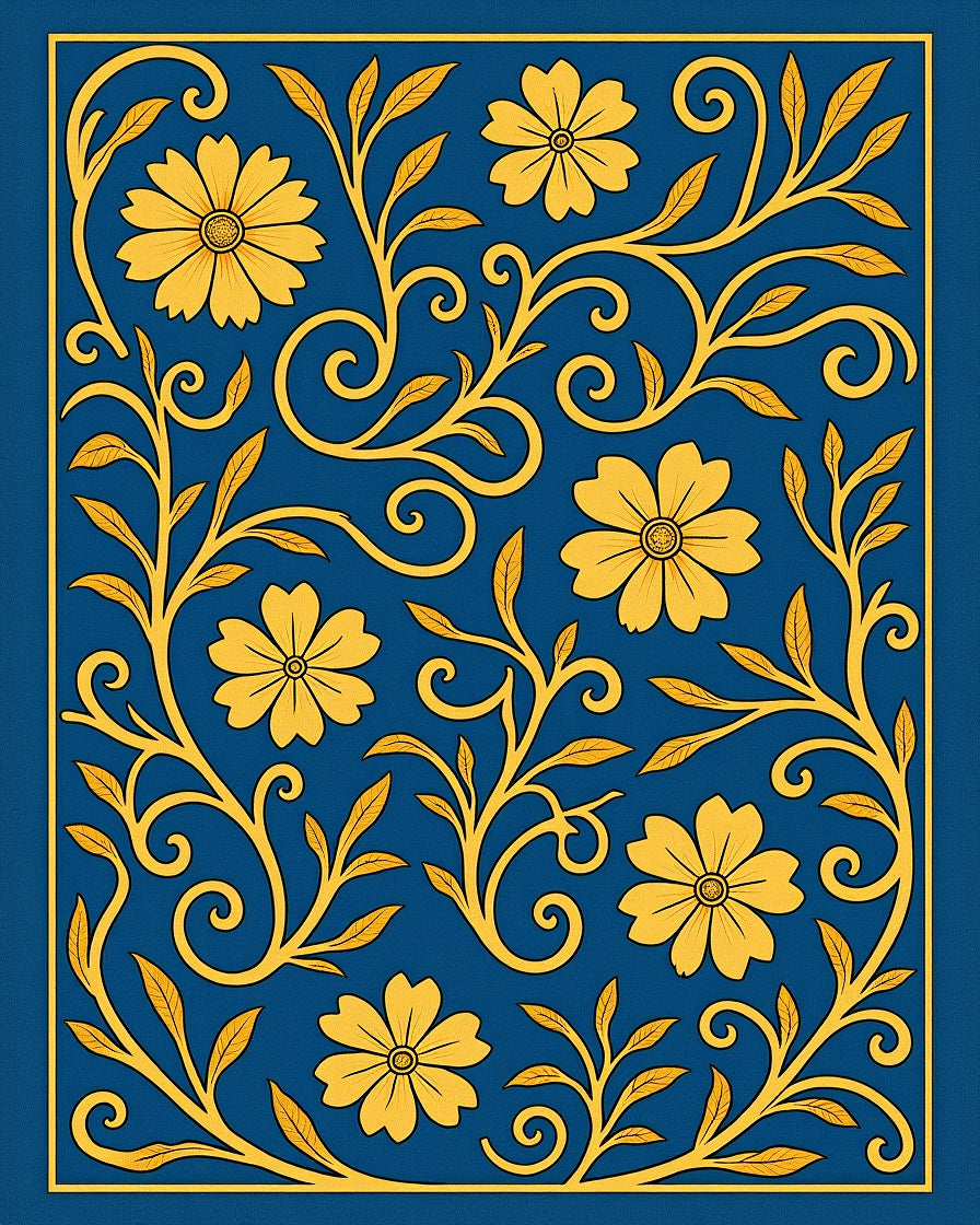 Art Nouveau Floral Scrollwork Design Rug