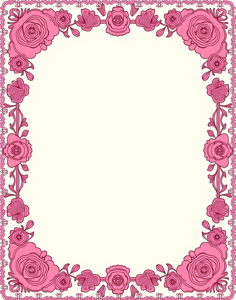 Pink Rose Garland Decorative Border Rug
