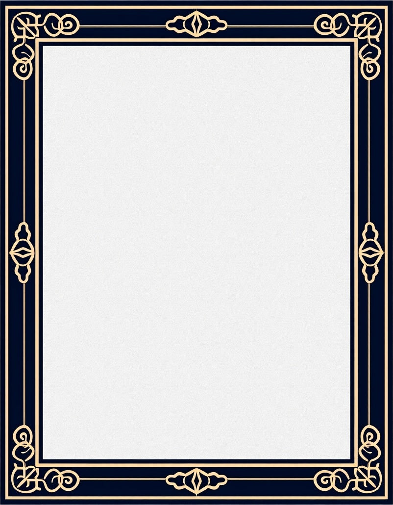 Dark Blue Golden Scroll Border Rug