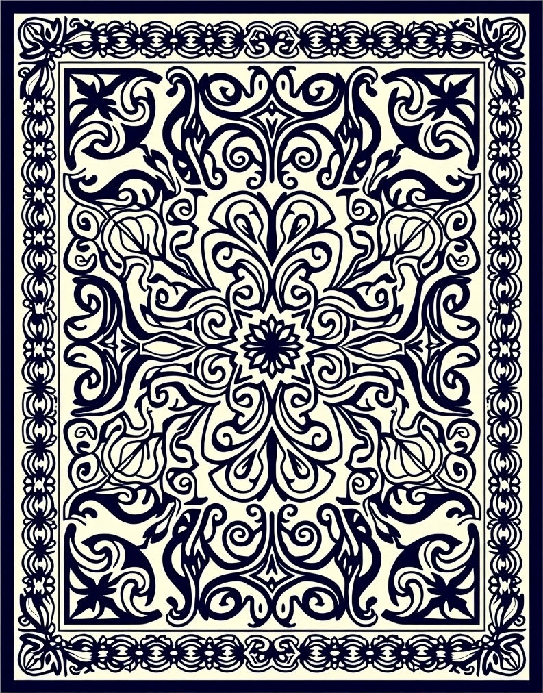 Ornate Floral Scrollwork Classic Design Rug