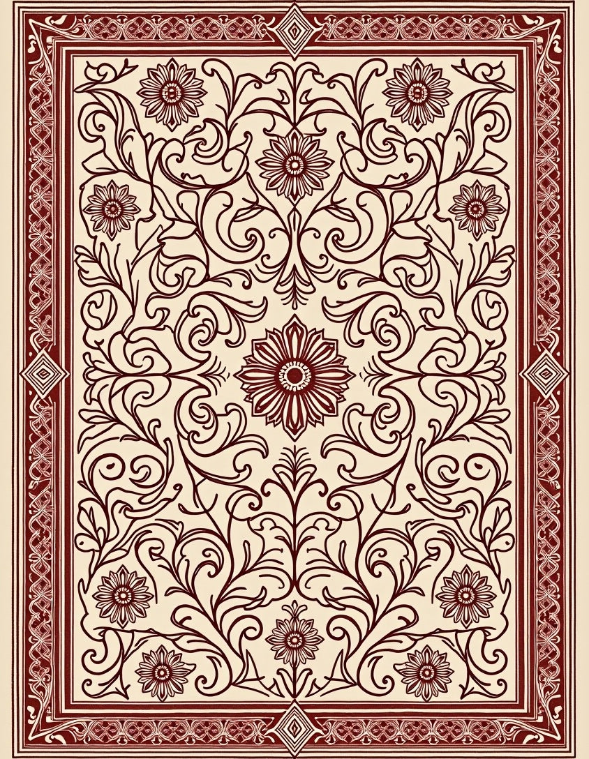Ornate Floral Vine Arabesque Motif Rug