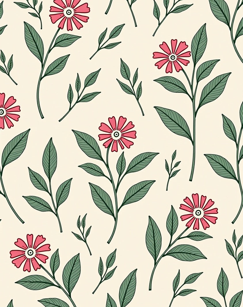 Pink Flower Vine Pattern Rug