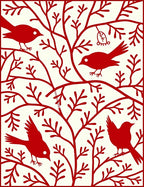 Red Birds Branches Decorative Accent Rug