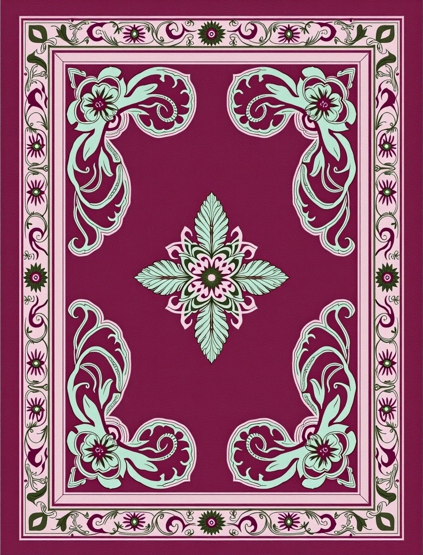 Ornate Floral Scrollwork Design Rug