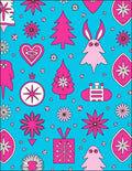 Bright Pink Festive Christmas Elements on Blue Rug