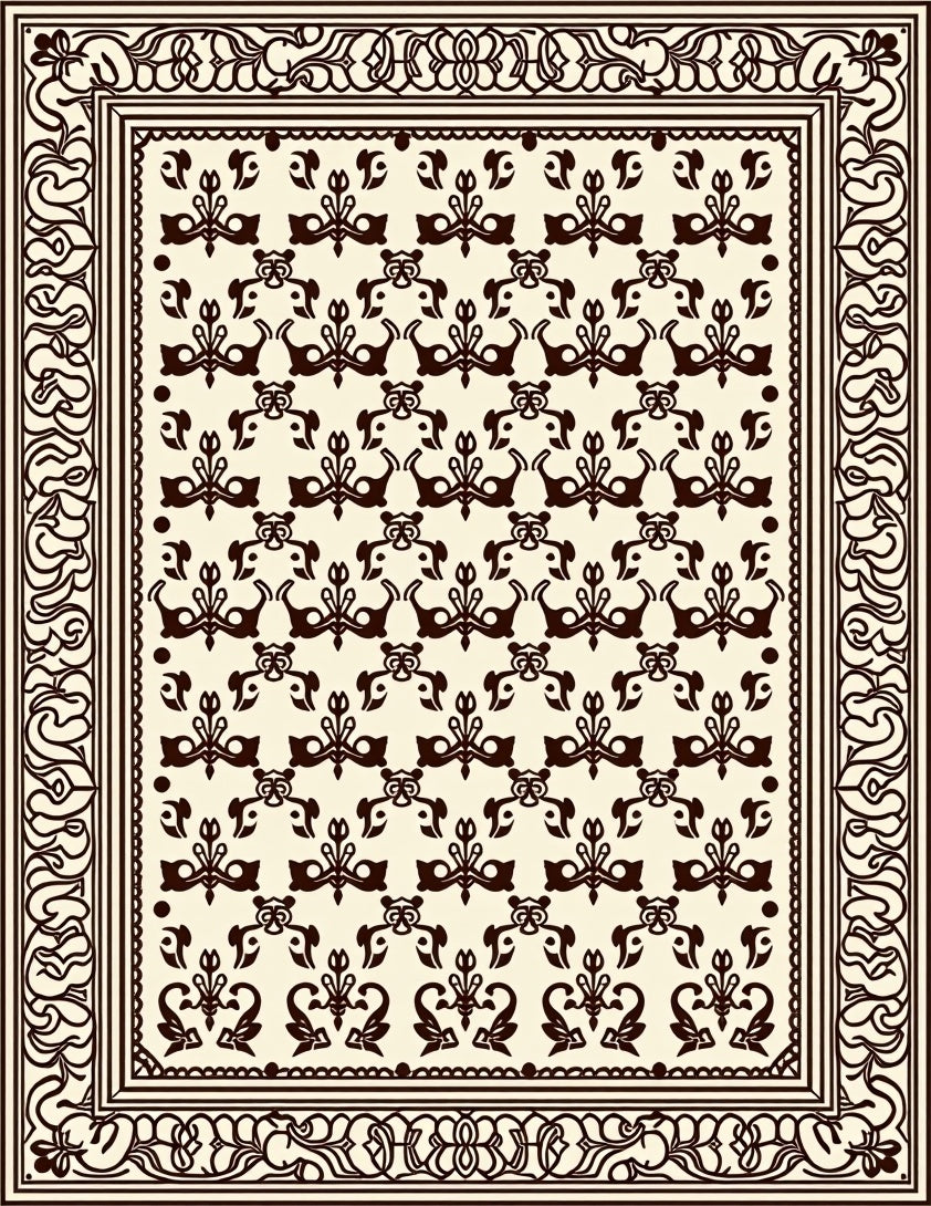 Dark Brown Classic Floral Pattern Rug