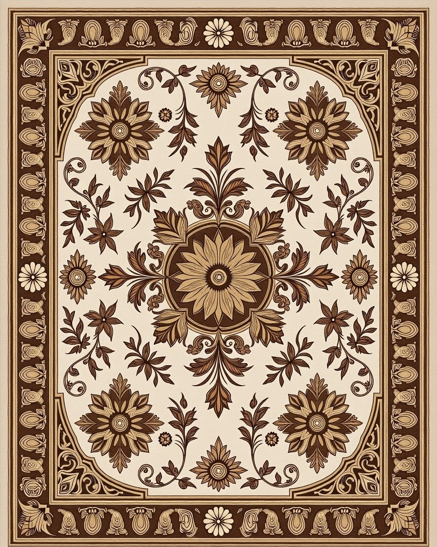 Ornate Floral And Vine Patterned Rug