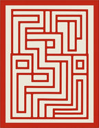 Red White Geometric Maze Pattern Rug