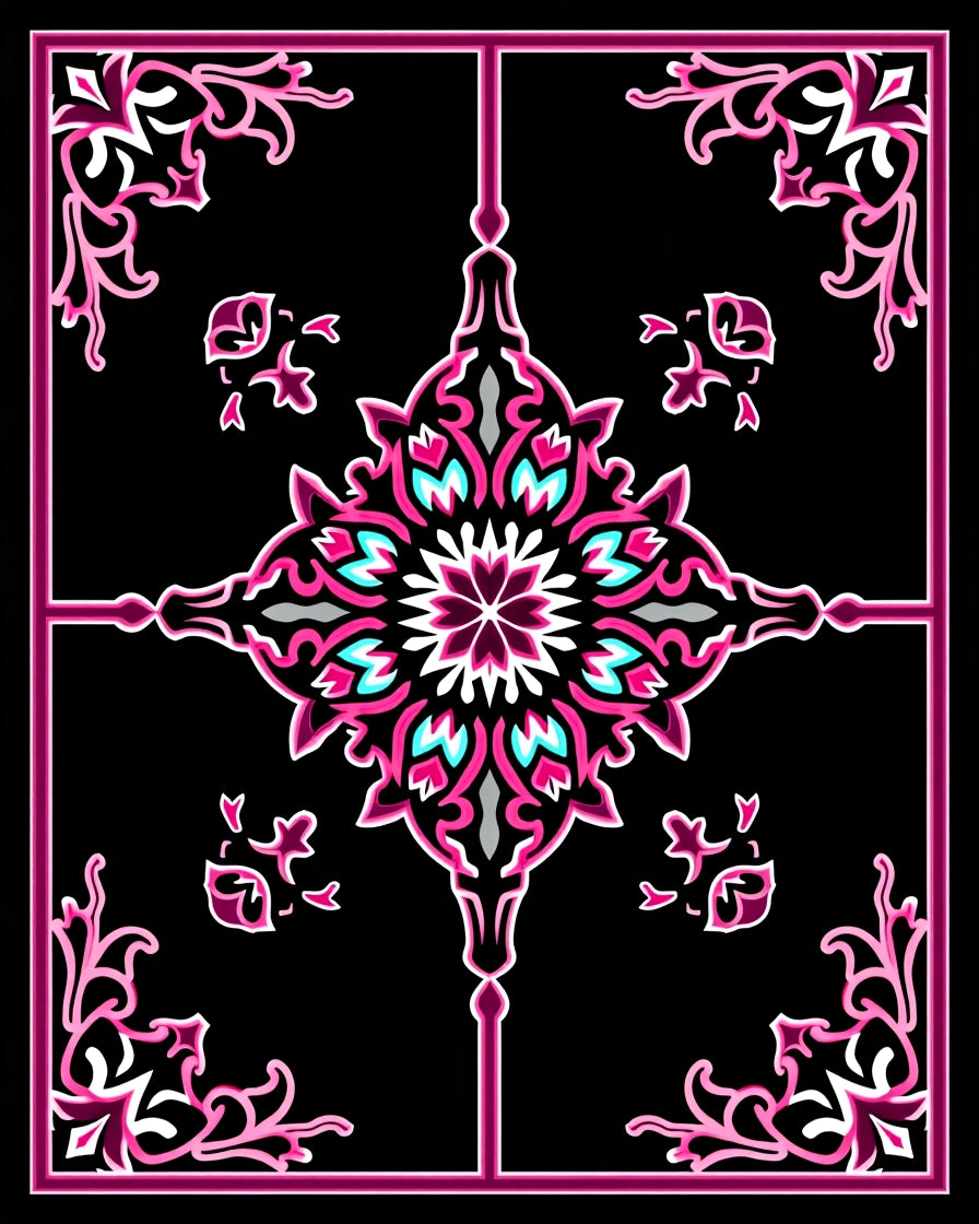 Vibrant Pink Floral Medallion Contour Rug