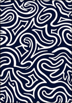 Navy White Abstract Swirl Pattern Rug