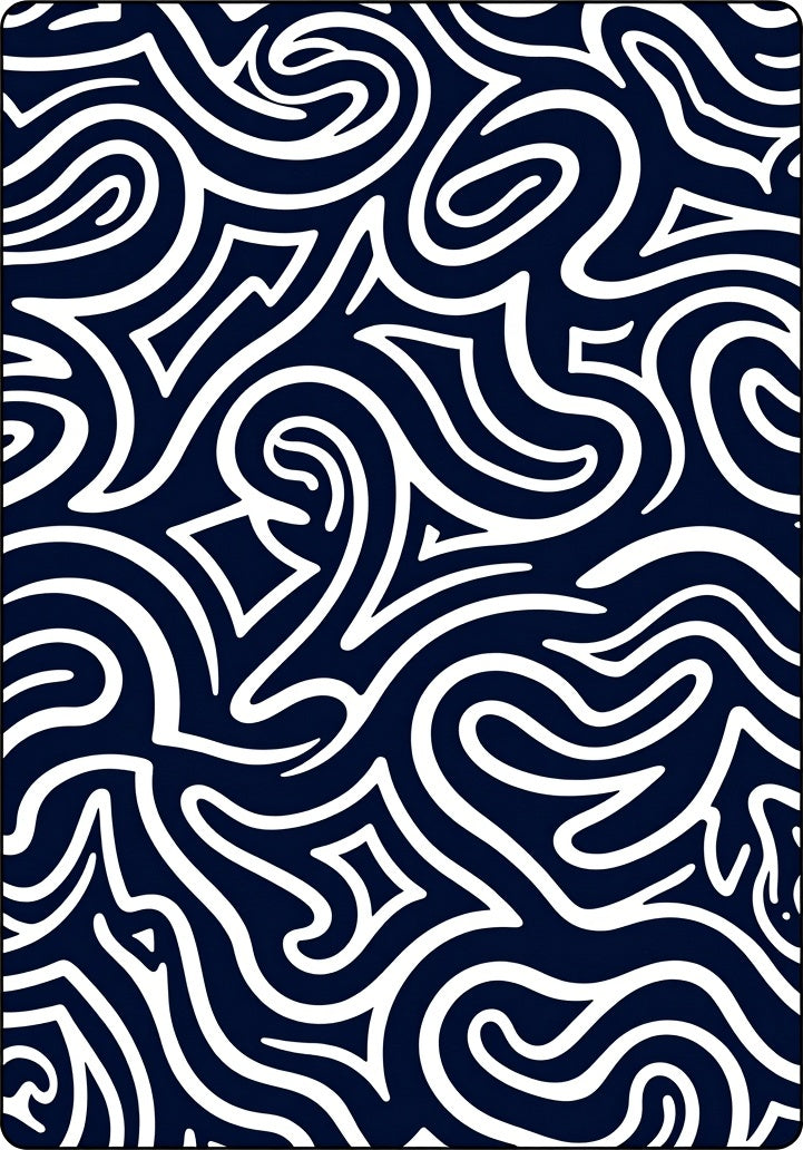 Navy White Abstract Swirl Pattern Rug