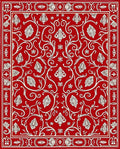 Vibrant Red White Floral Vine Scroll Rug