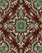 Ornate Floral Swirl Cream Teal Rug
