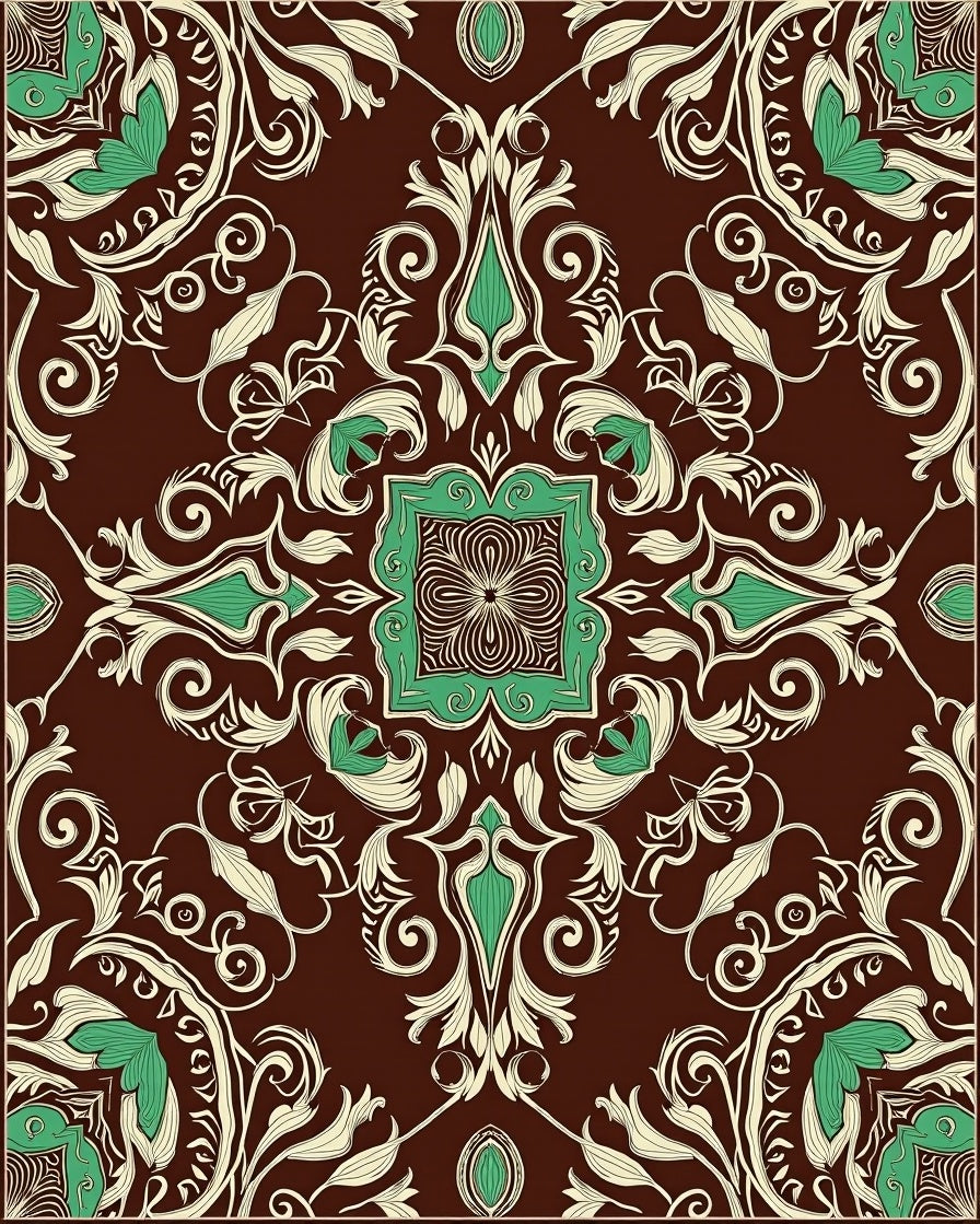 Ornate Floral Swirl Cream Teal Rug