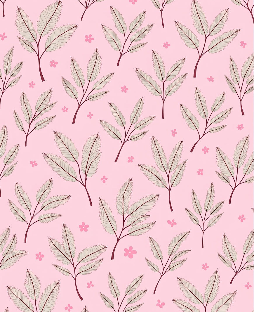 Delicate Pink Floral Leaf Pattern Rug