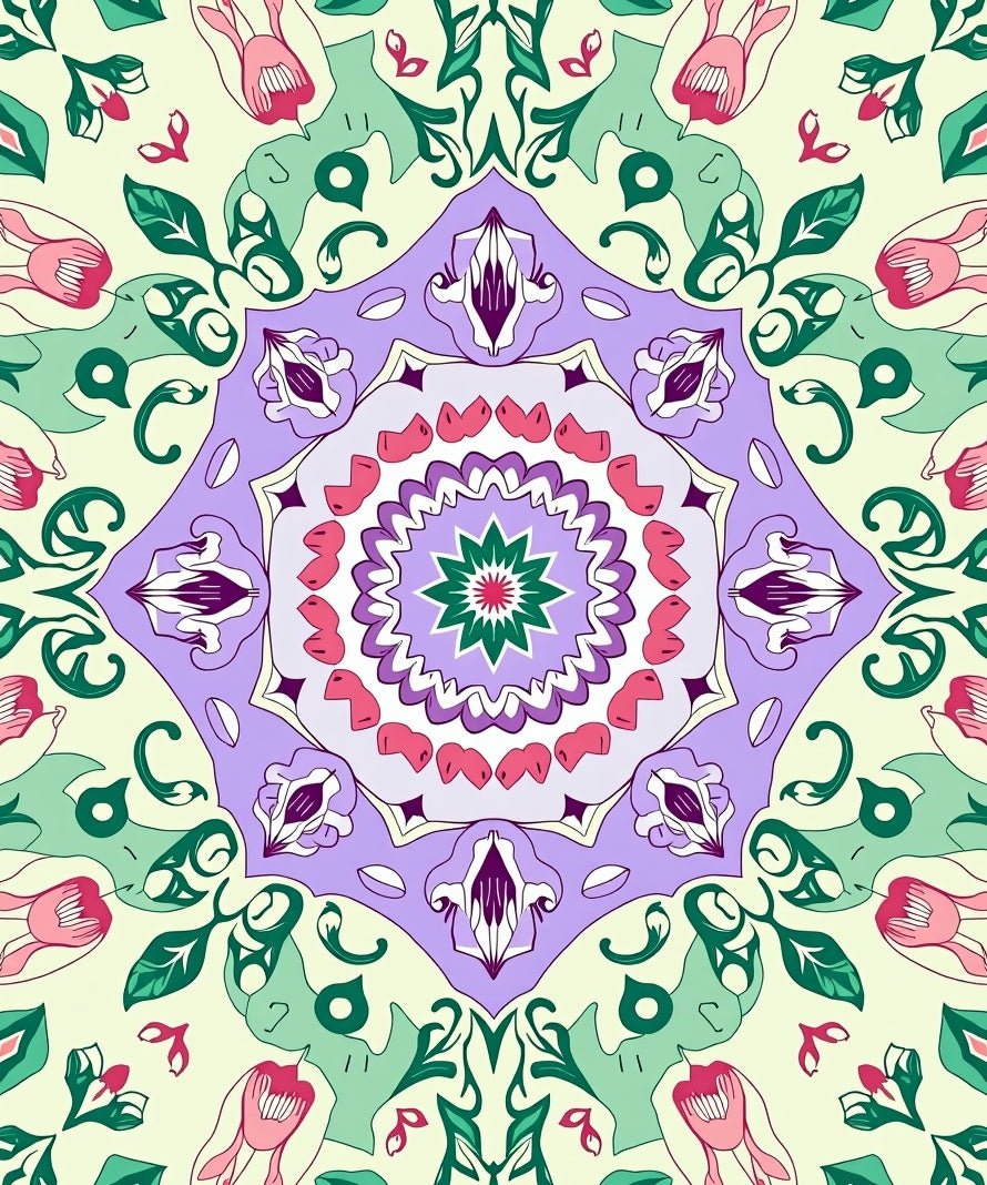 Pastel Floral Mandala Pattern Rug
