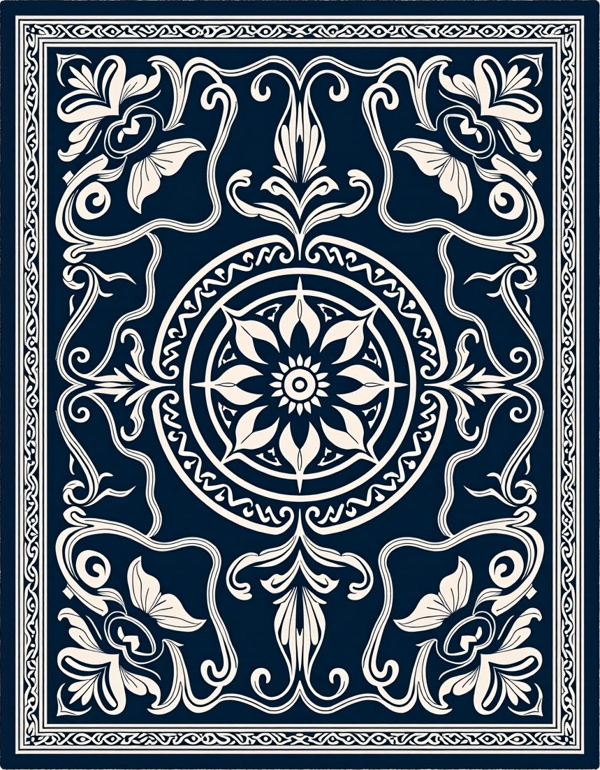 Vintage Scroll Floral Medallion Design Rug
