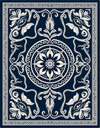 Vintage Scroll Floral Medallion Design Rug