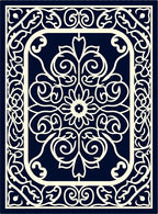 Ornate Navy White Floral Scroll Rug