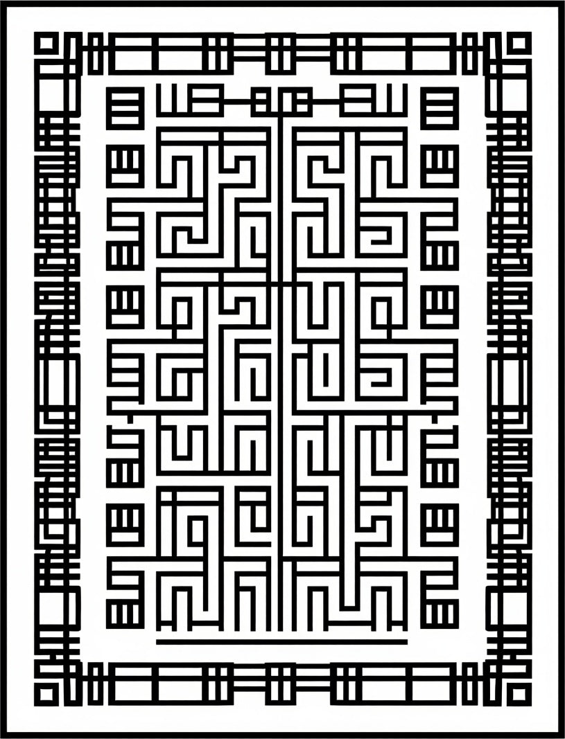 Black White Geometric Maze Pattern Rug