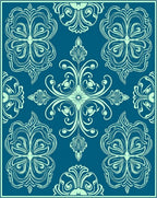 Intricate Teal Lace Floral Pattern Rug