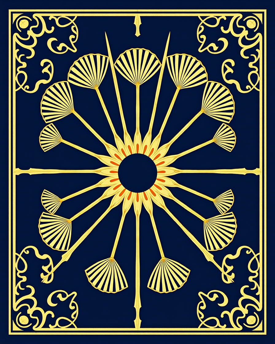 Art Deco Sunburst Floral Scroll Rug