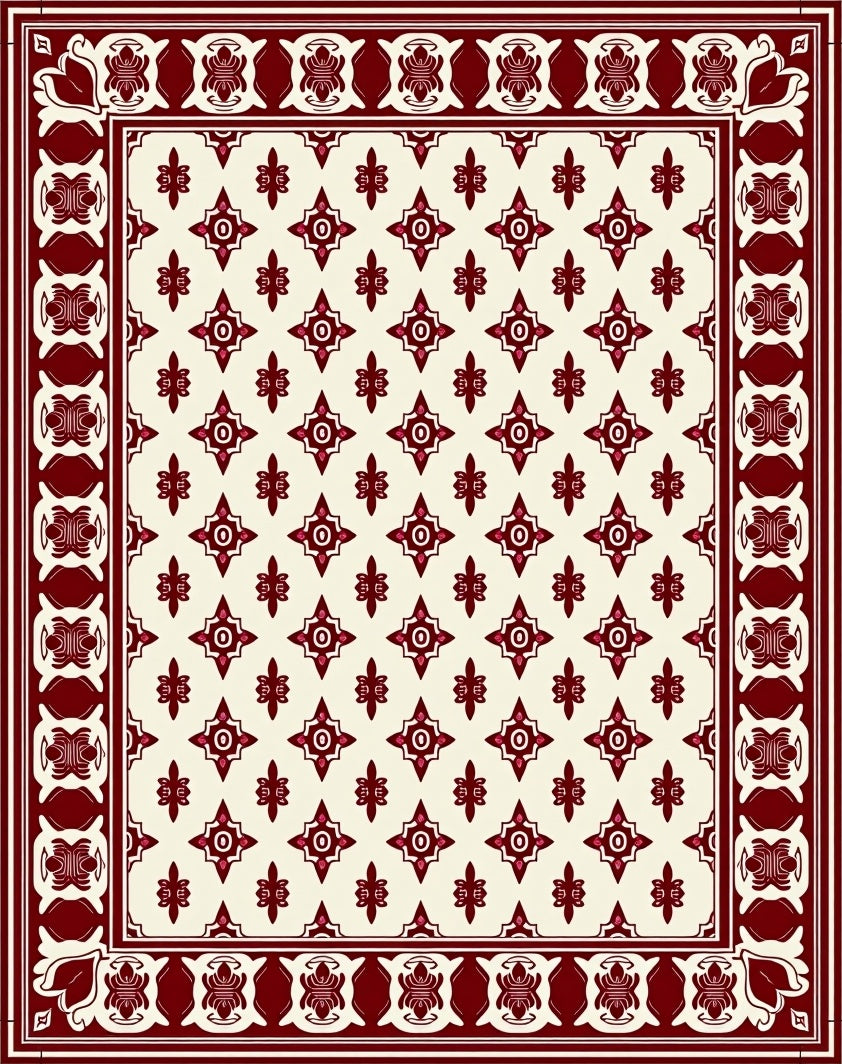 Elaborate Red Cream Lattice Design Rug