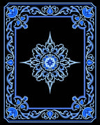 Intricate Blue Floral Medallion Frame Design Rug